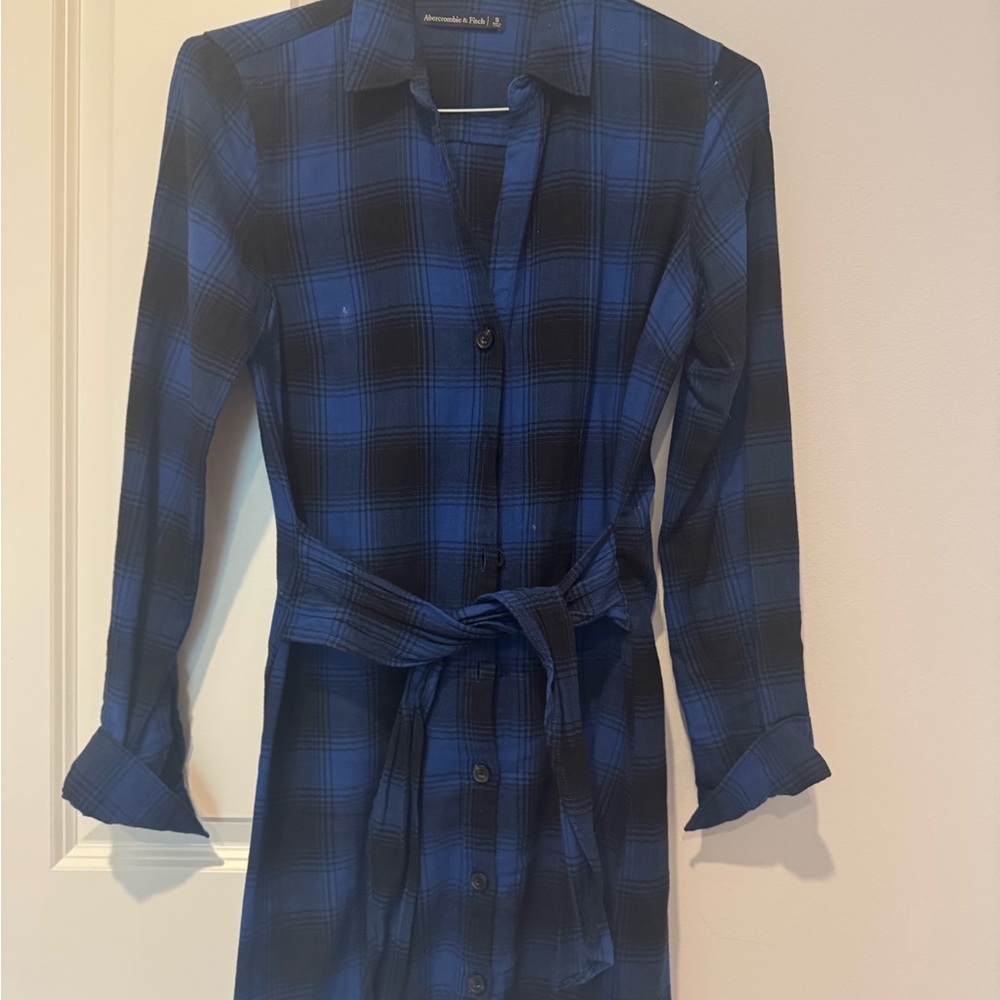Abercrombie & Fitch Navy Plaid Long Sleeve Dress